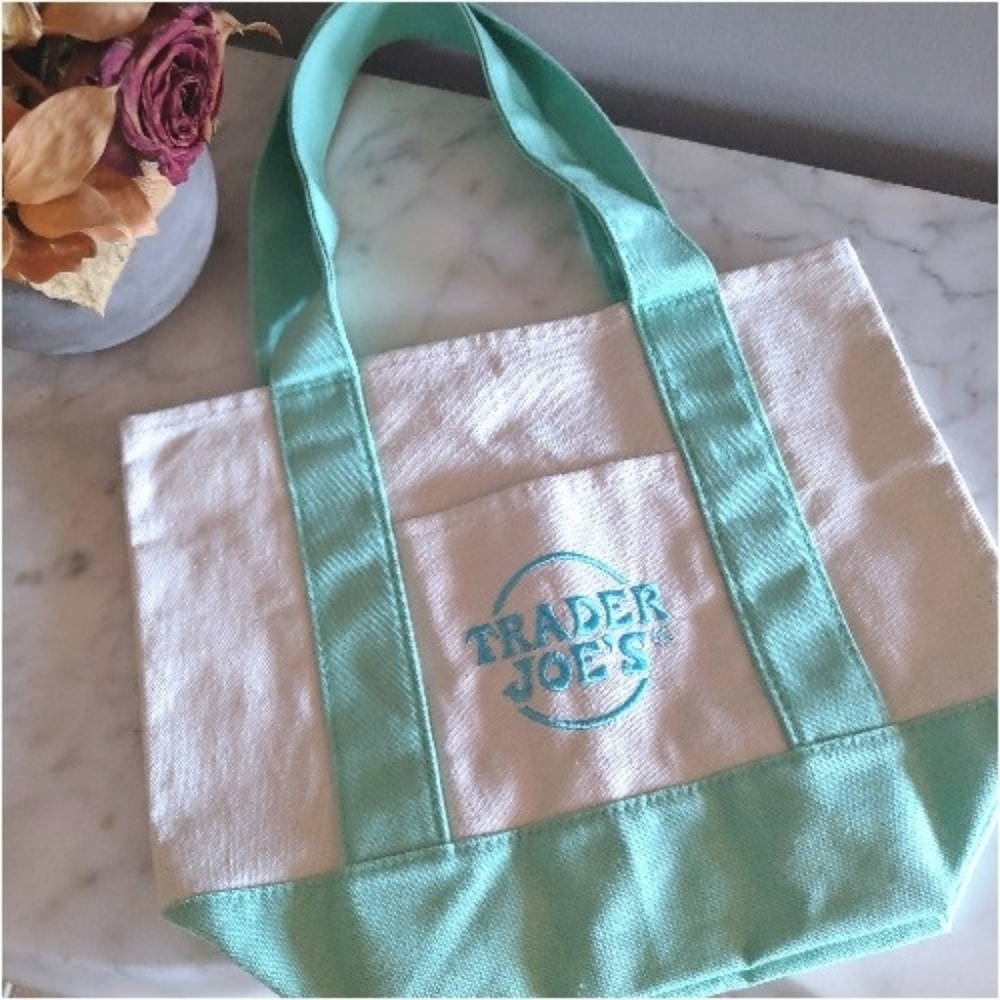 Trader Joe's Mini Canvas Pastel Tote Bag | Mint Green - Picture 2 of 4